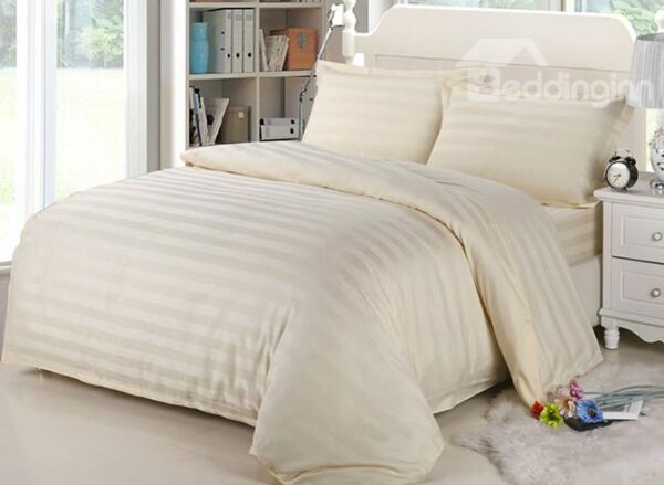 Ribbon Design Cotton Beige 4-Piece Duvet Cover Sets