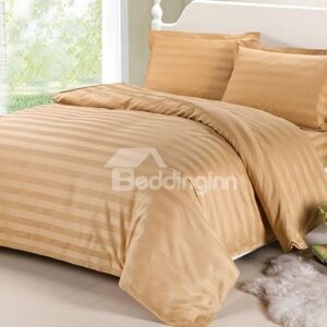 Classic Stripe Camel Cotton 4-Piece Duvet Cover Sets