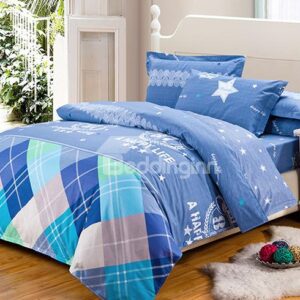 Classic Plaid Bright Stars 100% Cotton 4-Piece Duvet Cover Sets