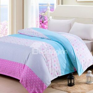 Stitching Color Adorable Dot Flower Stripe Cotton 4-Piece Duvet Cover Sets