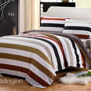 Classic Stripe European Style Cotton 4-Piece Duvet Cover Sets