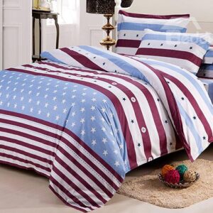Top Class Warm Cotton Stars Stripe Print 4-Piece Duvet Cover Sets