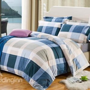 Fresh Classic Plaid Cozy Cotton 4-Piece Duvet Cover Sets