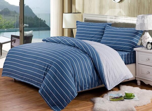 Stylish Concise White Stripe Blue 4-Piece Duvet Cover Sets