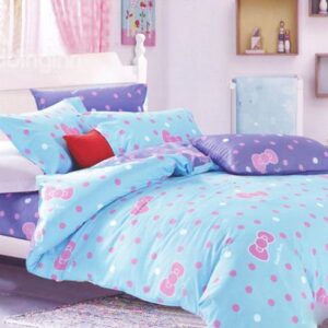 Lovely Bowknot and Polka Dots 4-Piece Organic Cotton Kids Duvet Cover Sets