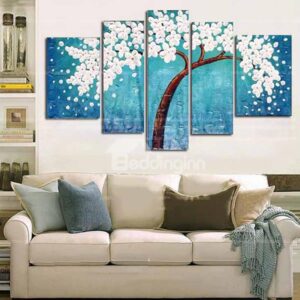 Modern Oil Painting Emboss Abstract Auspicious Tree 5-Piece Wall Art Prints