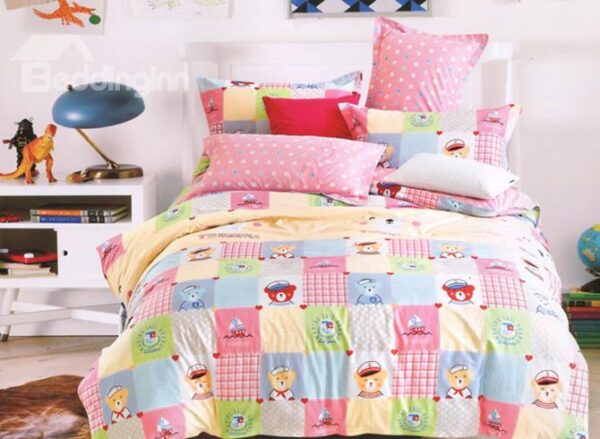 Lovely Baby Bears 4-Piece Organic Cotton Kids Duvet Cover Sets