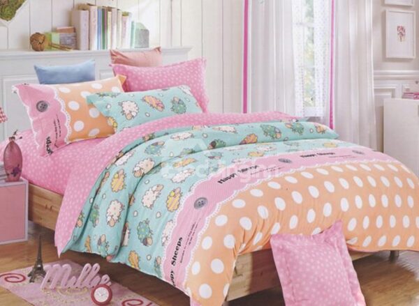 Lovely Sheeps Pattern 4-Piece Organic Cotton Kids Duvet Cover Sets