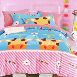Lovely Giraffe Pattern 4-Piece Soft Cotton Kids Duvet Cover Sets