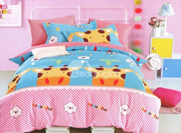 Lovely Giraffe Pattern 4-Piece Soft Cotton Kids Duvet Cover Sets