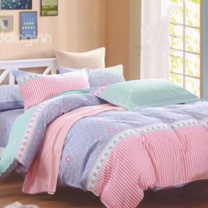 Sweet Dot Stripe Design Cotton 4-Piece Duvet Cover Sets
