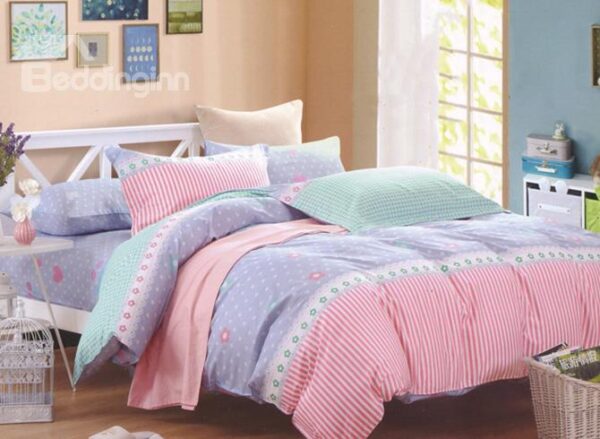Sweet Dot Stripe Design Cotton 4-Piece Duvet Cover Sets