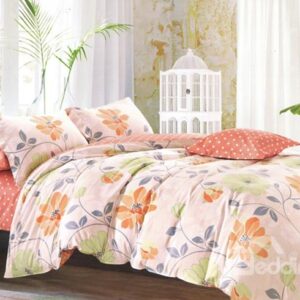 Fresh Flower Leaves Print Cotton 4-Piece Duvet Cover Sets