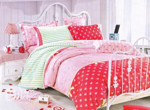 Romantic Sweet Heart Print 4-Piece Duvet Cover Sets