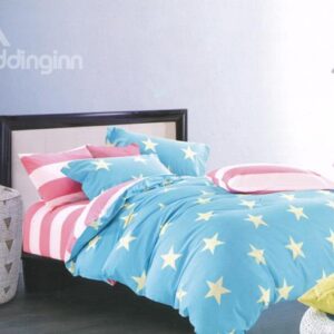 Modern Stars Graceful Blue 4-Piece Cotton Duvet Cover Sets