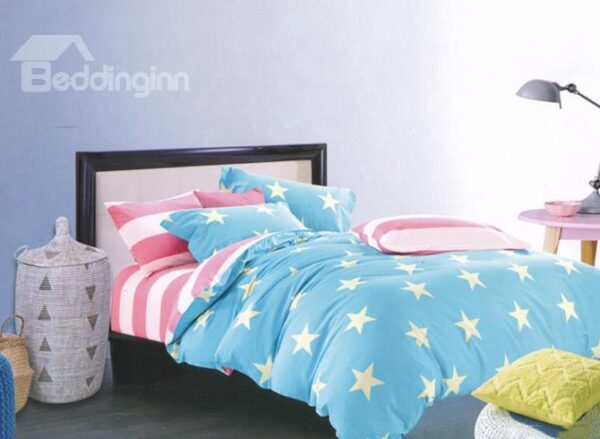 Modern Stars Graceful Blue 4-Piece Cotton Duvet Cover Sets