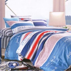 Stylish English Sentence Stripe Print 4-Piece Cotton Duvet Cover Sets