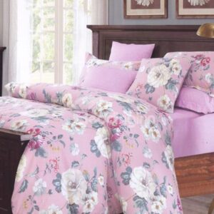 Elegant Adorable Flower Print Cotton Pink 4-Piece Cotton Duvet Cover
