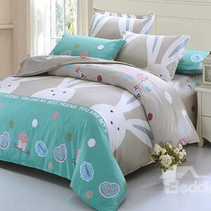 Lovely Big Rabbit Pattern Cotton Kids 4-Piece Duvet Cover Sets