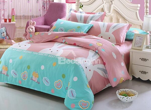Adorable Big Rabbits 4-Piece Kids Cotton Duvet Cover Sets