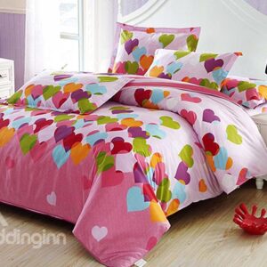 Adorable Heart Shape Pattern 4-Piece Cotton Kids Duvet Cover Sets