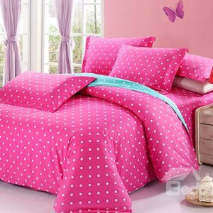 Pink Polka Dot Pattern 4-Piece 100% Cotton Kids Duvet Cover Sets