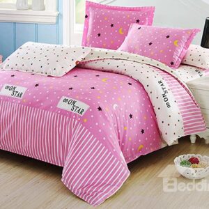 Pink Lucky Star Pattern 4-Piece Organic Cotton Kids Duvet Cover Sets
