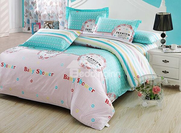 Polka Dot and Stripes Pattern 4-Piece Organic Cotton Kids Duvet Cover Sets