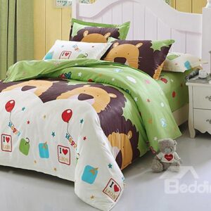 Super Lovely Lions 4-Piece 100% Cotton Kids Duvet Cover Sets