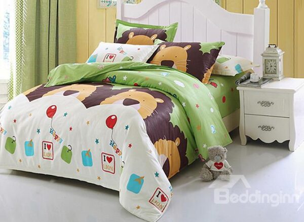 Super Lovely Lions 4-Piece 100% Cotton Kids Duvet Cover Sets