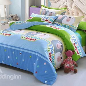 Super Lovely Sheeps 4-Piece Organic Cotton Kids Duvet Cover Sets