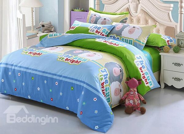 Super Lovely Sheeps 4-Piece Organic Cotton Kids Duvet Cover Sets
