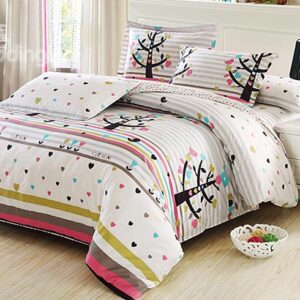 Little Trees and Heart Shape Pattern 4-Piece Cotton Kids Duvet Cover Sets