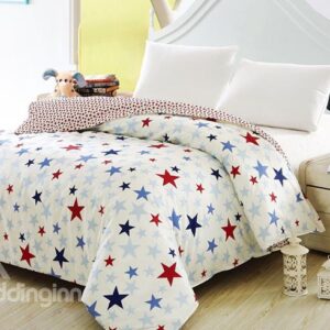 Chic Fresh Stars Print White Cotton 4-Piece Duvet Cover Sets