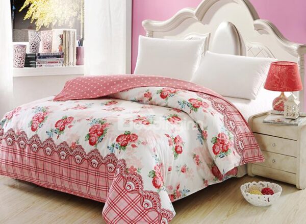 Snug Red Floral Print Cotton 4-Piece Duvet Cover Sets