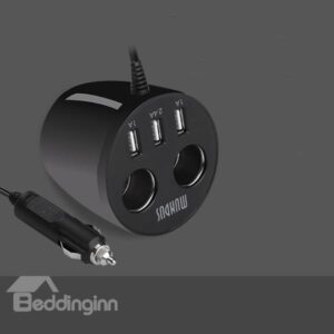 Distinctive 3-Port USB with Dual Cigarette Lighter Car Charger