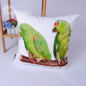 Adorable Green Couple Parrot Polyester Throw Pillowcase