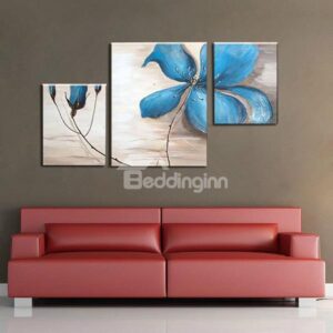 Unique Stunning Oil Painting Blue Flower Closeup 3-Panel Wall Art Prints