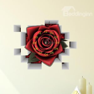 Stunning Creative Red Romantic Rose 3D Wall Sticker Wall Clock