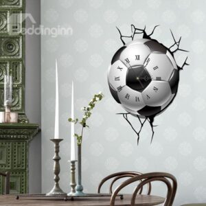 Creative Football Through the Wall 3D Wall Sticker Wall Clock