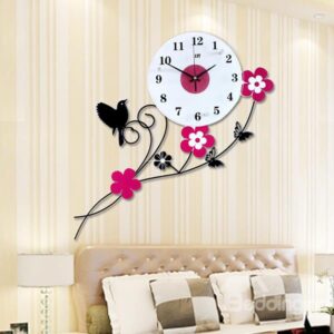 Fabulous Flowers and Birds Mute Decorative Wall Clock
