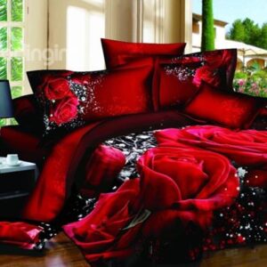 Magnificent Red Rose Print Cotton Flat Sheet