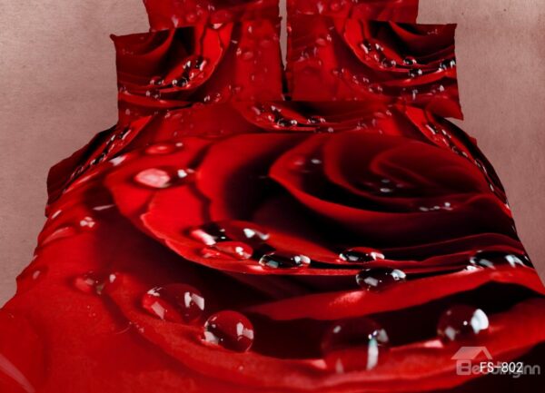 Romantic Big Red Flower Water Drop Flat Sheet