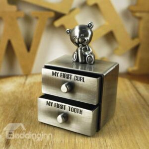 Double Drawer Zinc Alloy Baby First Teeth and Curl Keepsake Box