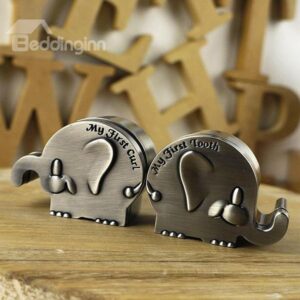 Lovely Little Elephants Zinc Alloy Baby First Teeth and Curl Keepsake Box