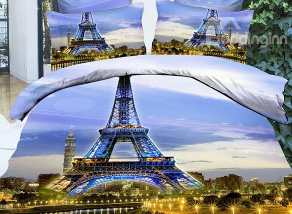 Vogue Famous Eiffel Tower Print 4-Piece Duvet Cover Sets