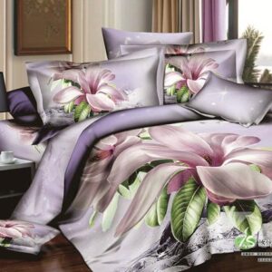 Graceful Lilac Orchid Printing Light Purple Fitted Sheet