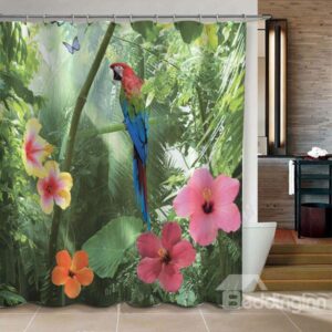 Glorious Unique Parrot and Forest Print 3D Shower Curtain