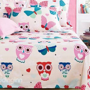 Lovely Owls Pattern 4-Piece Soft Cotton Kids Duvet Cover Sets
