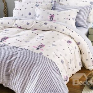 Cute Stripe Heart Zebra Head Printing 4-Piece Cotton Duvet Cover Sets